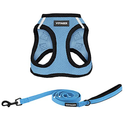 Voyager Step-in Air All Weather Mesh Harness and Reflective Dog 5 ft Leash Combo with Neoprene Handle, for Small, Medium and Large Breed Puppies by Best Pet Supplies - Blue, X-Small - color: Leash Harness Set (Baby Blue Base), size: XS (Chest: 13 - 14.5")