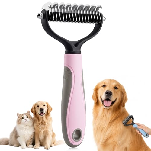 Pet Knotter for Dogs/Cats, Double Sided Pet Grooming Brush,Undercoat Rake Pets Brush for Long Hair Professional Deshedding Tool, Pets Hair Remover Shedding (Pink-L) - color: Pink-L