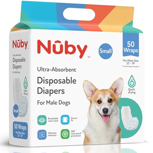Nuby Pets Disposable Male Dog Wraps with Wetness Indicator, Absorbent & Leak-Resistant Belly Bands for Male Dogs, Small (12–19" Waist), 50 Count - size: S Waist 12 - 19 in