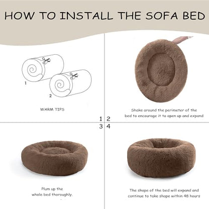 Bunlitent 46'' Donut Dog Bed, Calming Dog Bed for Large Sized Dog, Brown | Plush Anti-Anxiety, Donut Shape, Warming Cozy, Round Cuddler Nest, Soft Cute,Marshmallow Cuddler Nest Pet Bed - color: Brown, size: 46"L x 46"W x 8"Th
