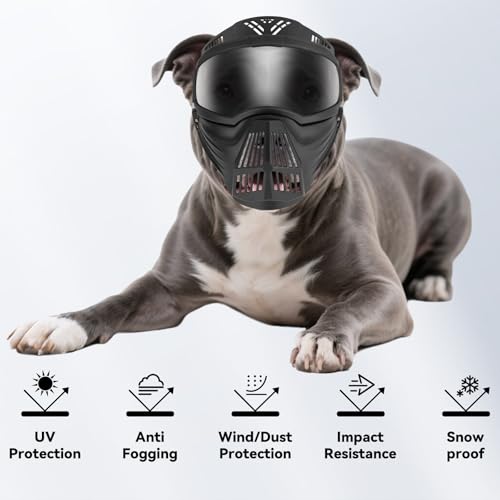 Namsan Large Dog Goggles with Basket Muzzle, Breathable, Full Face Protective, Dog Sunglasses with Mouth Cover for Medium to Large Dogs, Adjustable, Black - color: (Full-Face)Black