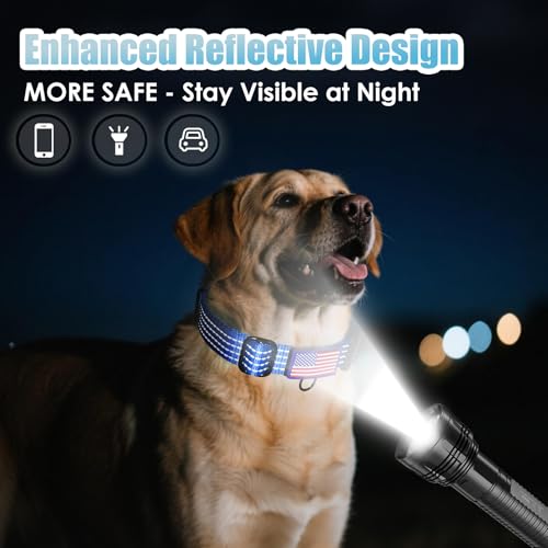 Martingale Dog Collar, Reflective No Pull Training Collar with Quick Release Buckle & USA Flag, Heavy-Duty Nylon, Adjustable for Small Medium Large Dogs (M,Blue with Flag - color: Blue with Flag, size: M (1" x 15.5"-19.5")