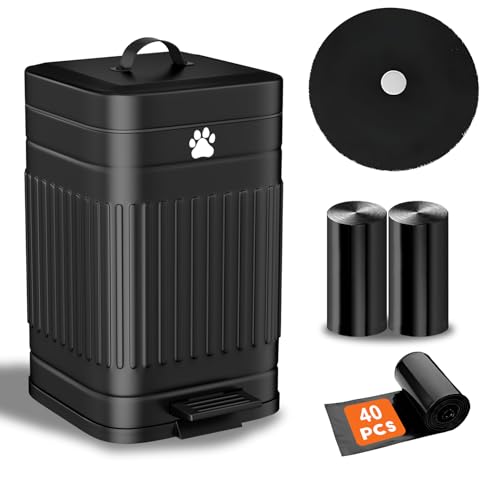Dog Poop Trash Can Outside, 5L/1.3Gal Metal Dog Waste Trash Can with Lid, Foot Pedal, Pet Waste Container with 40 Bags, Poop Bucket with Lid Soft Close for Pet, Black - size: 5L Black Trash Can