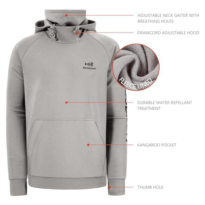 BASSDASH Men’s Fishing Fleece Hoodie with Neck Gaiter Water Resistant Performance Hunting Sweatshirt FS18M - color: Light Heather Grey, size: 4X-Large