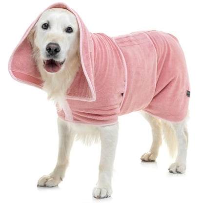 Lucky Pooch® Dog Robe - Luxurious Dog Bathrobe - Ultra Absorbent Dries Your Dogs in Minutes! Double-Layer, Super Soft Towel and Bath Robe All in One (S, Dusty Pink) - color: Dusty Pink, size: S