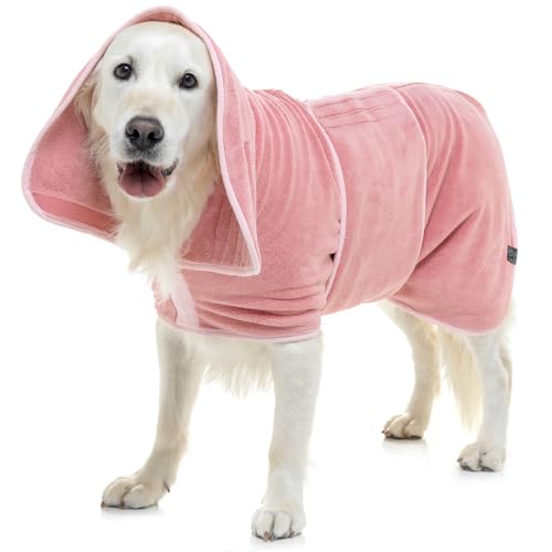 Lucky Pooch® Dog Robe - Luxurious Dog Bathrobe - Ultra Absorbent Dries Your Dogs in Minutes! Double-Layer, Super Soft Towel and Bath Robe All in One (L, Dusty Pink) - color: Dusty Pink, size: L