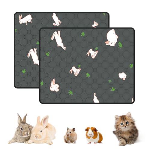 2-Pack Guinea Pig Cage Liner, 18in x 24in Fast Absorption Washable Bedding Pee Pads for Dogs Puppy Rabbit Small Animal Cage Mat, Leakproof & Non-Slip - color: Gray, size: 18" x 24", 2pcs