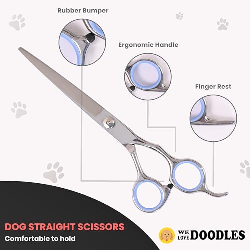 Dog Grooming Scissors Kit - Best Tools for Goldendoodles & Poodles- Straight, Curved & Thinning Shears - Golden Doodle Grooming Professional Grade Stainless Steel, 4 Pc Set (Long Silver) - size: Long