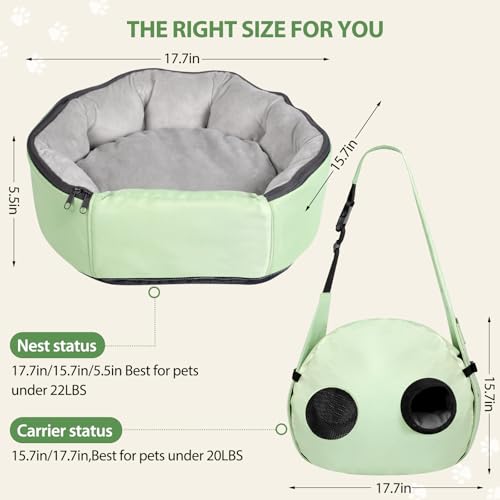 2-in-1 Pet Sling Carrier & Bed, Convertible Cat Travel Bag with Machine Washable Cover, Breathable Mesh & Hand-Washable Support Pad, Airline Approved for Cats & Small Dogs Up to 22lbs