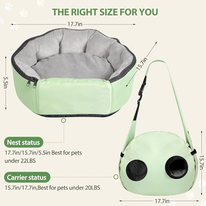 2-in-1 Pet Sling Carrier & Bed, Convertible Cat Travel Bag with Machine Washable Cover, Breathable Mesh & Hand-Washable Support Pad, Airline Approved for Cats & Small Dogs Up to 22lbs