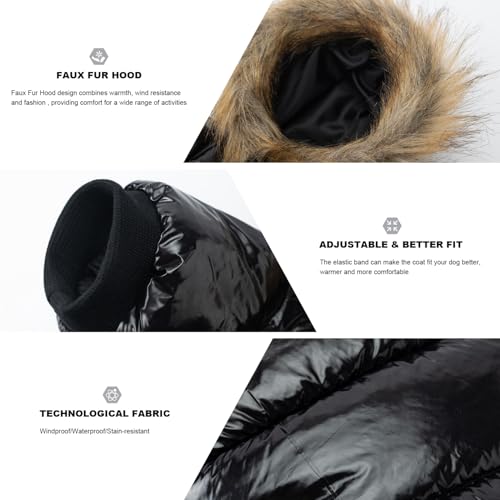 PINA Dog Winter Coat with Faux Fur Hood, Windproof and Warm, Suitable for Small to Large Dogs, Black, L - color: Black, size: L(chest:21.6in)