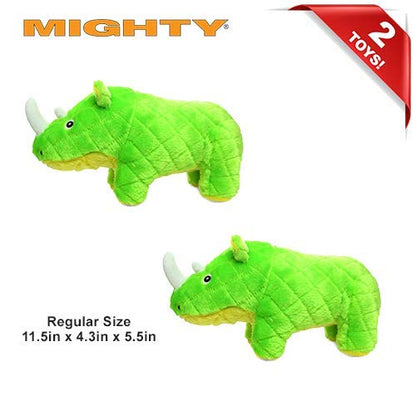 MIGHTY Tuffy 2 Pack Rhinoceros Dog Toys | Ultra Durable Plush Toy with Multiple Layers & Reinforced Seams , Washable and Floats , Mighty® Construction - color: 2PK Green Rhino