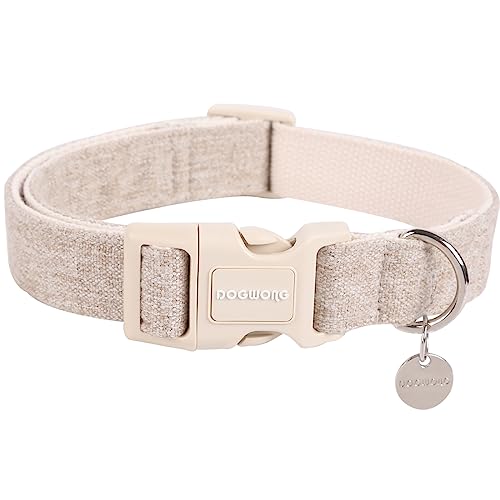 DOGWONG Cotton Hemp Dog Collar, Heavy-Duty Khaki Dog Collar Adjustable Soft Natural Fabric Pet Cute Wedding Puppy Necklace for Small Medium Large Dogs - color: A: khaki, size: X-Small