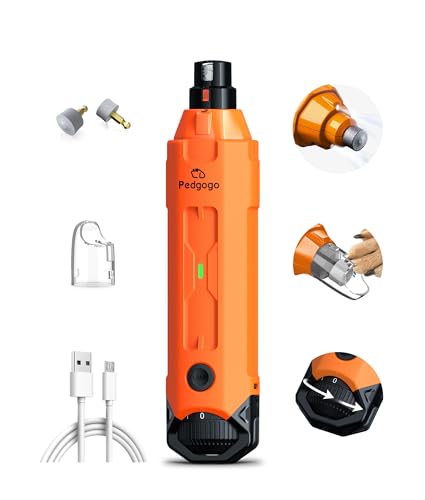 6-Speed Dog Nail Grinder & 3 Grinding Heads Super Quiet 45dB with 2 LED Lights 12000RPM Pet Nail Grinder& 3 Grinding Ports Dog Nail Trimmer for Large Medium Small Dogs with Dust Cap - size: Orange+3 Heads