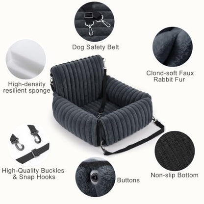 MIXJOY Dog Car Seat for Small/Medium Dogs up to 25 lbs, Multi-Functional Dog Carrier for Car with Detachable Washable Cover, Pet Travel Bed with Clip-On Safety Leash, Grey - color: Grey