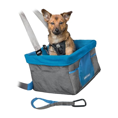 Kurgo Dog Booster Seat - Keeps Dogs Secure & Comfortable - Waterproof Exterior - Removable Washable Liner - Dog Car Seat with Harness Strap - Collapsible - Heather Style - Charcoal/Blue - color: Heather Grey, style: Original Packaging