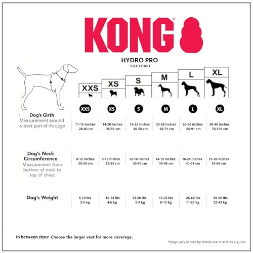 KONG HydroPro Dog Flotation Life Jacket Vest, Swimming Float Aid with Safety Handle, Adjustable Comfortable Durable Preserver High Buoyancy Coat (X-Large) - size: X-Large
