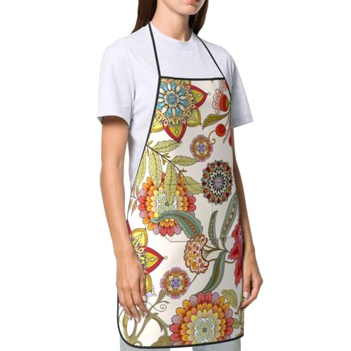Women Men Bib Aprons Chef Cooking Apron With Pockets For Kitchen Grilling Bbq Painting Gardening - color: Boho Floral