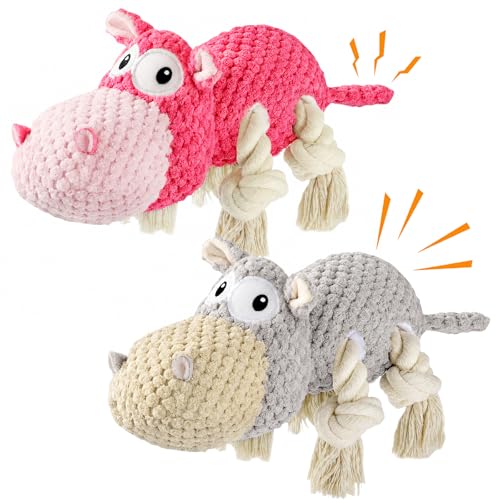 TOOPTATE Squeaky Dog Toy Set - 2-Pack Plush Dog Toys for Small Medium Large Dogs, Keep Them Busy (Gray & Pink, Medium) - color: Gray + Pink, size: Medium