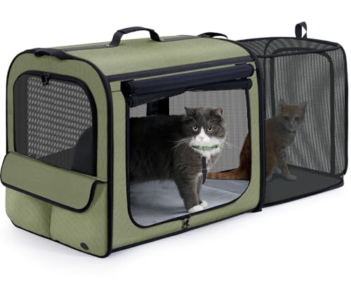 Pecute Dog Car Carrier Stable and Light Weight, Expandable Extra Space Dog Carrier for Cars, Breathable Dog Car Crate, Foldable Pet Carrier for Both Indoor and Outdoor Use, Pet Travel Crate Green - color: Green, size: 41.7"L x 17.7"W x 20.5"H