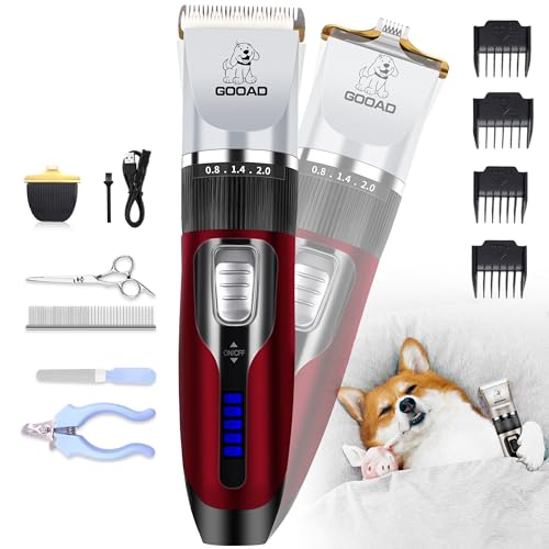 Dog Clippers Grooming Kit and Paw Trimmer,Cordless,Low Noise, Electric Quiet,Rechargeable, Dog Trimmer Grooming, Pet Hair Clippers for Thick Coats,Shaver for Small and Large Dogs Cats(Red) - color: Red