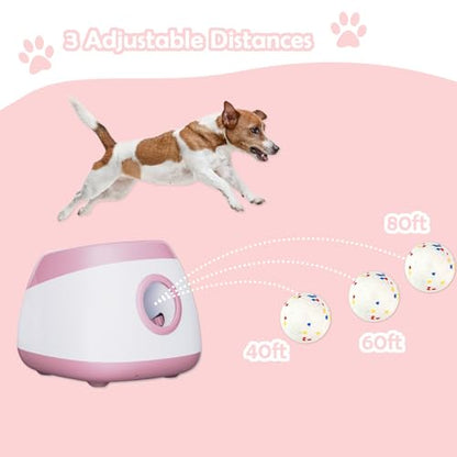 Automatic Dog Ball Thrower Launcher Interactive Toys, Auto Dog Ball Launcher for Medium to Large Dogs, Remote Control Tennis Balls Machine for Dogs, Pet Mental Stimulation Toys, with 6 Balls - color: pink
