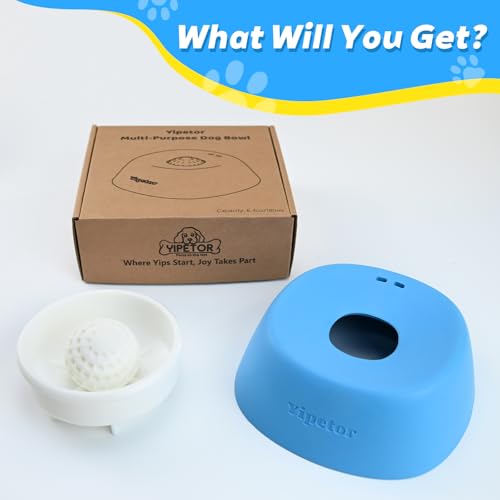 Yipetor Slow Feeder Dog Bowls for Liquid Treat, 【Enrichment Ball-Roll】 Bone Broth Dog Lick Bowl, 3/4 Cup Yogurt Pup Lick Toy for Large Medium Small Breeds Dietary Supplement/Post-op Nutrition - color: blue