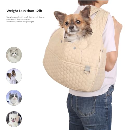 Dog Backpack Carrier for Small Dogs, Cat Carrier Sling, Front Facing Pets Chest, Adjustable Straps & Safety Lock, Hands-Free Dog Carrier, Gifts for Hiking, Biking & Daily, Fit 5-15 Lbs (Beige) - color: Beige