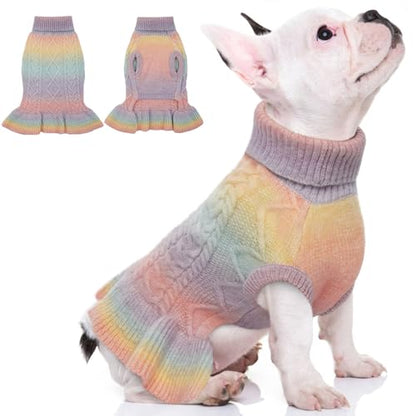 QBLEEV Girls' Small Dog Sweaters - Soft, Warm Winter & Fall Pullover Sweaters with Turtleneck & Vest Options for Female Puppies & Dogs - XS - color: Gradient Pink, size: X-Small