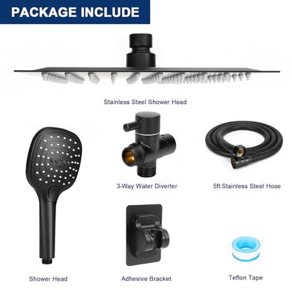NearMoon Shower Head with Hose, High Pressure Stainless Steel Rain Shower and 3 Settings Handheld Spray Combo with Push Button Flow Control (8 Inch, Matte Black) - color: Matte Black, size: 8 Inch