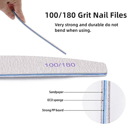 25Pcs 100/180 Grit Nail File Set - Double-Sided Emery Boards for Acrylic, Gel & Natural Nails - Professional Nail Files - size: 25 Count(100/180 Grit)