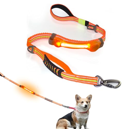 Heavy Duty Dog Leash and LED Light Set, LED Light with Nylon Stickers, Universal Glowing Accessories Easy to Attach Collar Leash and Harness, Safety LED Light Up Band for Dogs at Night Walking - color: YellowOrange+Tangerine light
