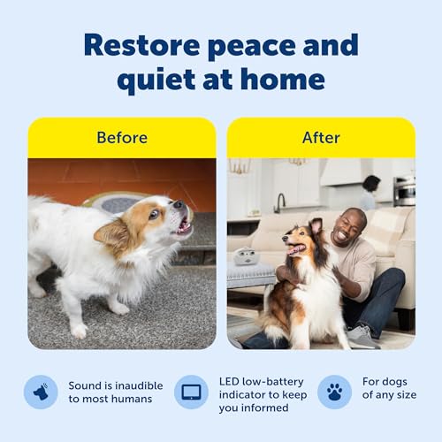 PetSafe Indoor Ultrasonic Dog Bark Control - No Collar Needed - Up to 25 ft Range - Anti-Bark Pet Training System - Automatic with Manual Trainer Button - size: 1 Count (Pack of 1)