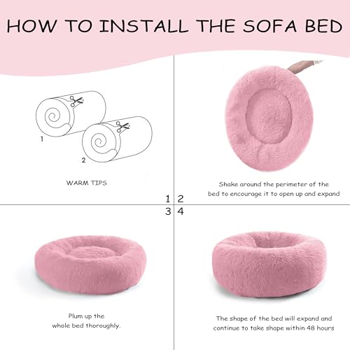 Bunlitent 39 inch Calming Dog Bed, Donut Dog Bed for Large Sized Dog, Pink | Plush Anti-Anxiety, Donut Shape, Warming Cozy, Round Cuddler Nest, Soft Cute,Marshmallow Cuddler Nest Pet Bed - color: Pink, size: 39"L x 39"W x 8"Th