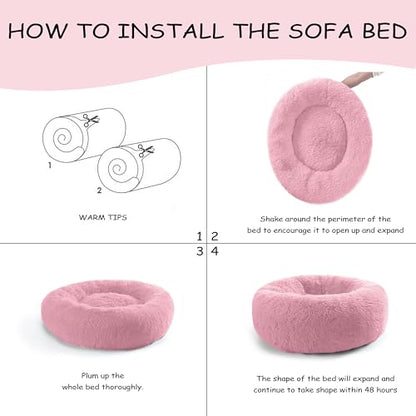 Bunlitent 39 inch Calming Dog Bed, Donut Dog Bed for Large Sized Dog, Pink | Plush Anti-Anxiety, Donut Shape, Warming Cozy, Round Cuddler Nest, Soft Cute,Marshmallow Cuddler Nest Pet Bed - color: Pink, size: 39"L x 39"W x 8"Th