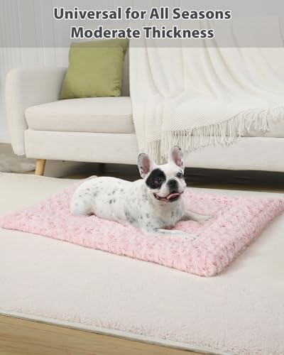 Washable Dog Bed Mat Crate Pad Soft Fluffy Pet Kennel Beds Dog Sleeping Mattress for Large Jumbo Medium Small Dogs, 36 x 23 Inch, Pink - color: Pink, size: 36.00" x 23.00" x 1.50"