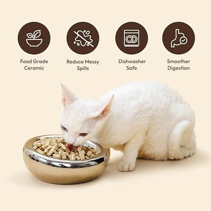 Pebble Pet Bowl Deep Pearl, Ergonomic Dog Cat Feeding Bowl, Flat-Faced Breed, Tilted Ceramic Pet Food Dish, Scooper Eater, Anti-Spill Design, Dishwasher Safe, Modern Pet Bowl, Dry & Wet Diet - color: Pearl