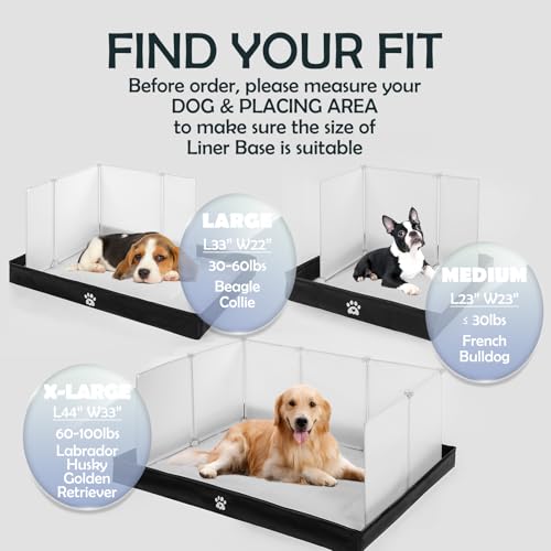 MEEXPAWS Dog Pee Pad Holder Foldable with Dog Litter Box Enclosure High Wall, Puppy Pad Holder Tray Liner Base with DIY Splash Guard, Indoor Dog Potty for Medium to Large Dogs, Leak-Proof, Easy Clean - size: Large - 33'' x 22''