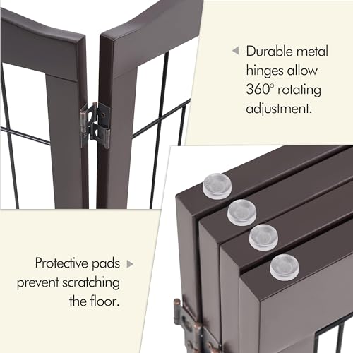 Yaheetech 32" Tall Freestanding Dog Gate, Extra Wide Pet Fence, Foldable Wire & Wooden Puppy Safety Barrier with Support Feet for House Doorway Stairs(Espresso,4 Panels)