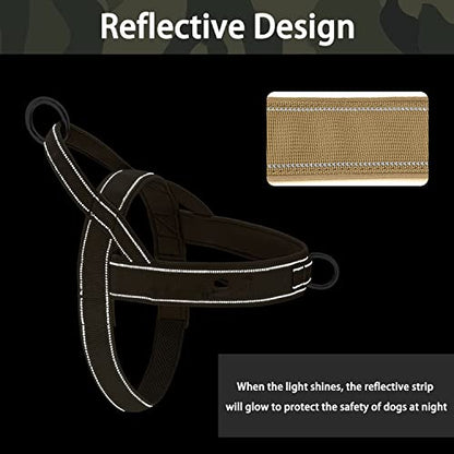 No Pull Dog Harness for Medium Large Dogs, Reflective Escape Proof Adjustable No Pulling Harnesses Brown L - color: Brown, size: L-Chest size 25-31''