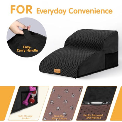 Topmart High Density Extended Foam Dog Ramp&Steps 2 Tiers,11.8" High,Non-Slip Dog Stairs,Soft Foam Pet Ladder with Removable Cover,Best for Injured,Older Cats,Pets with Joint Pain - color: Black, size: 21.7*15.7*11.8
