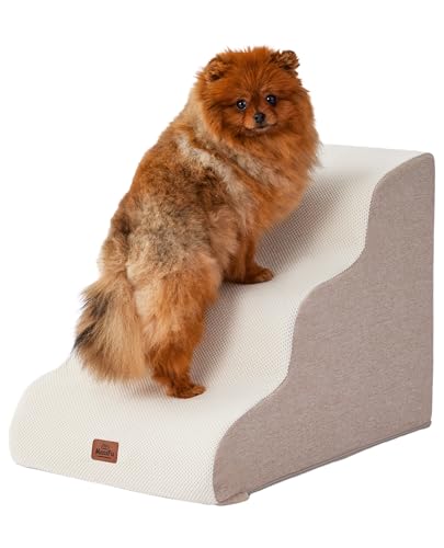 Beige Curved Dog Stairs Ramp for Small Dogs & Cats 17" H, 3-Step Dog Steps for Couch Sofa and Chair, Pet Stairs for Cats, Non-Slip Balanced Pet Steps - color: Beige, style: 3-Step