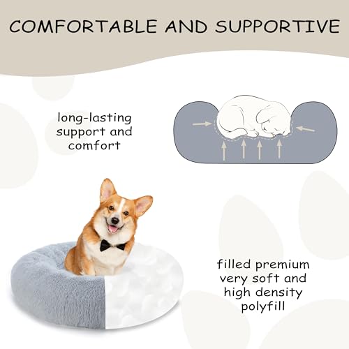 Bunlitent 30 inch Donut Dog Bed, Calming Dog Bed for Medium Sized Dog, Grey | Plush Anti-Anxiety, Donut Shape, Warming Cozy, Round Cuddler Nest, Soft Cute,Marshmallow Cuddler Nest Pet Bed - color: grey, size: 30"L x 30"W x 8"Th