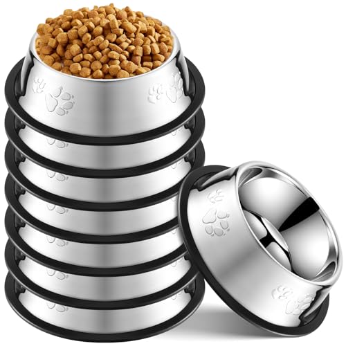Tanlade 8 Pack Stainless Steel Dog Bowls Metal with Rubber Base Non-Slip Pets Puppy Cats Feeding Food and Water Bowls Dishwasher-Safe for Indoor Small Medium Large Dogs Cats Kitten Rabbit(30 oz) - size: 30 oz