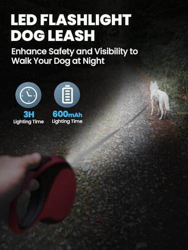 Retractable Dog Leash with Led Light, Douexio 16ft Heavy Duty Dog Leash Retractable for Medium Large Dogs Up to 110lbs,360° Tangle-Free, One-Button Control, High Strength Hook (Red, 66-110lbs) - color: Red, size: 66-110lbs