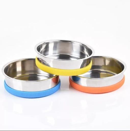 Anti-Slip Stainless Steel Pet Bowl for Dogs & Cats, Yellow