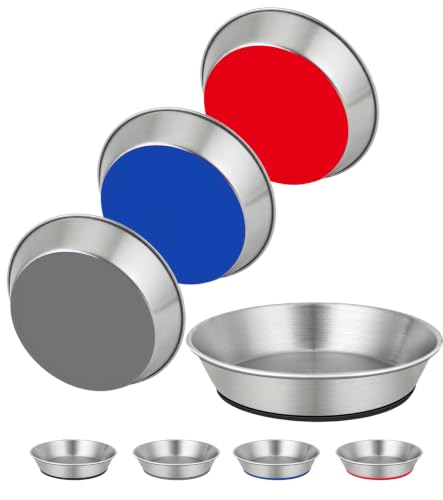 4 Pack Stainless Steel Cat Bowls for Food and Water, Shallow Non-Slip Silicone Bottom Dishes for Cat and Small Dog Puppies, Capacity of 13 Oz, Size: 6" Width and 1.26" Height (Black, Grey, Blue, Red) - color: Black, Grey, Blue, Red