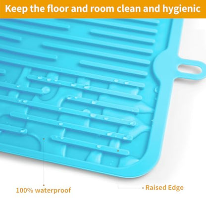 Ptlom Pet Placemat for Dog and Cat, Anti-Slip Waterproof Dogs Feeding Mat Prevent Food and Water Overflow, Bowl Mats Suitable for Medium and Small Pets, Blue, Silicone - color: Blue