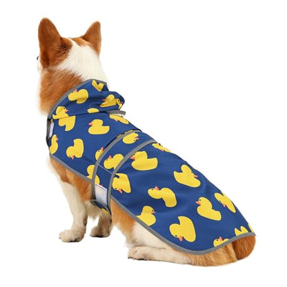 Dog Raincoat for Medium Dogs Waterproof Jacket Hooded Rain Coats with Reflective Strips Leash Hole & Poncho Adjustable Fit (Duck,M) - color: Blue Duck, size: Medium
