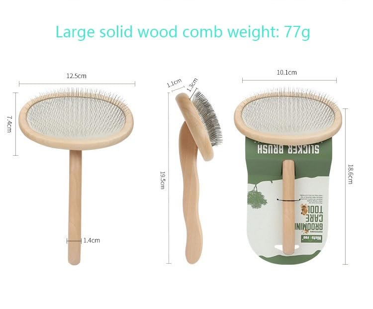 Dog Pin Brush, Airbag Pet Grooming Wooden Comb, Stainless Steel Round Pin Comb, Wooden Handle, Removes Shedding, Tangled Dead Hair, Suitable for Long-haired or Short-haired Cats and Dogs(Large)